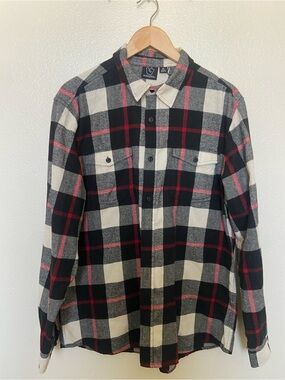 burnside Black, White & Red Plaid Button-Down Shirt